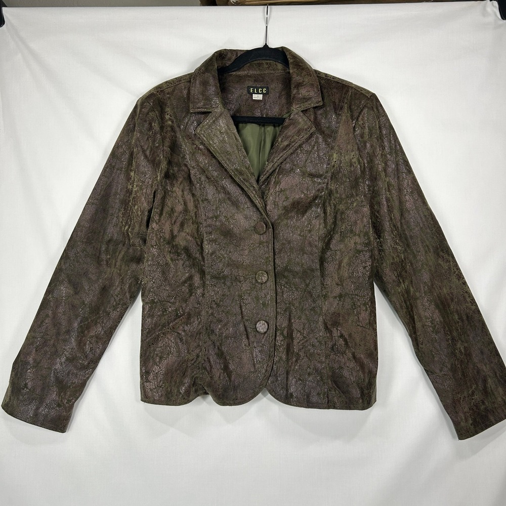 ELCC‎ Distressed Faux Leather Olive Brown Blazer Jacket – Medium